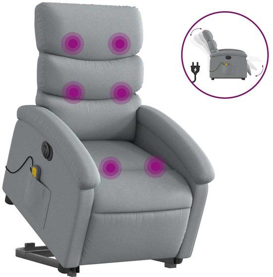 vidaXL Sta-op-massagestoel elektrisch verstelbaar stof lichtgrijs