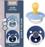 BIBS Colour Glow Fopspeen - 0-6 mnd - 2-pack - Rond - Sky Blue/Cornflower