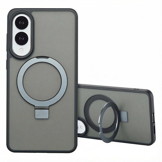 Accezz Hoesje - Geschikt voor Samsung Galaxy S25 Edge - Ring Stand Backcover met Magnetische Ring - Zwart