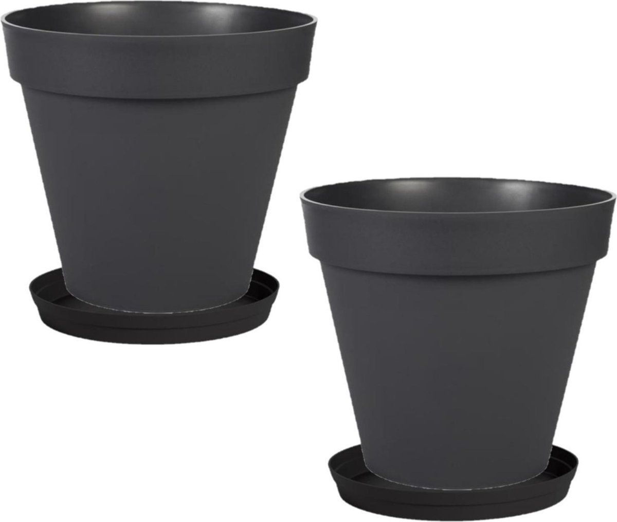 EDA Toscane Bloempotten Set - 3x Zwart D30cm - Kunststof - Incl. Onderschalen