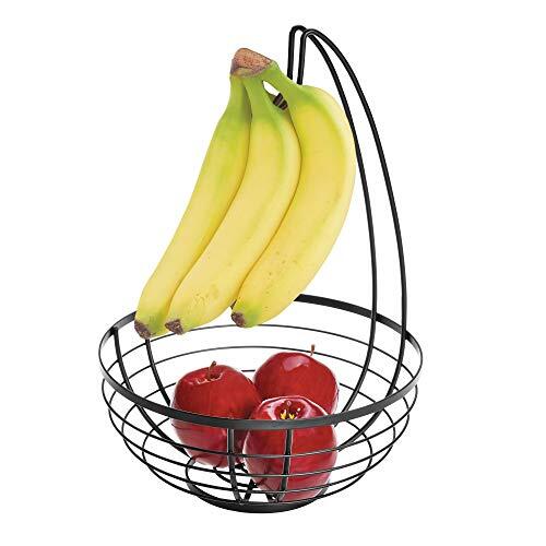 IDesign Austin fruitschaal met bananenhouder, ronde fruitmand van metaal, matzwart