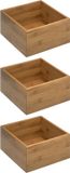 5Five Opberg/sorteer/lade verdelers - bakjes - bamboe - 18 x 18 x 9.5 cm - Set van 3x stuks