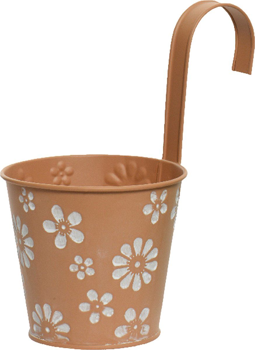 Decoris Bloempot ophangbaar - zink - 32 x 16 cm - terra bruin