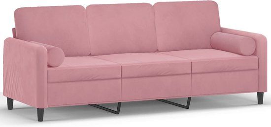 vidaXL Driezitsbank met sierkussens 180 cm fluweel roze