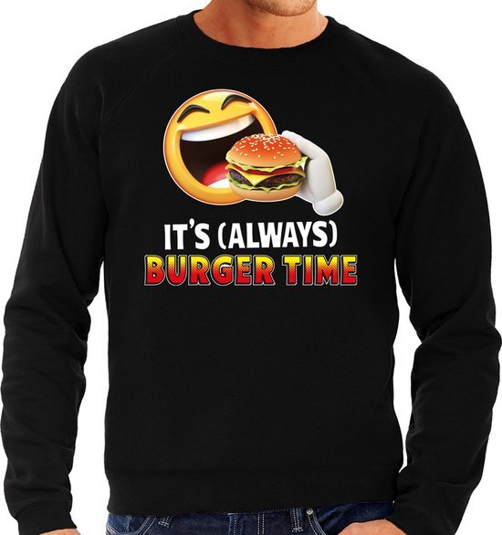 Bellatio Decorations Funny emoticon sweater Its always burger time zwart heren L (52)