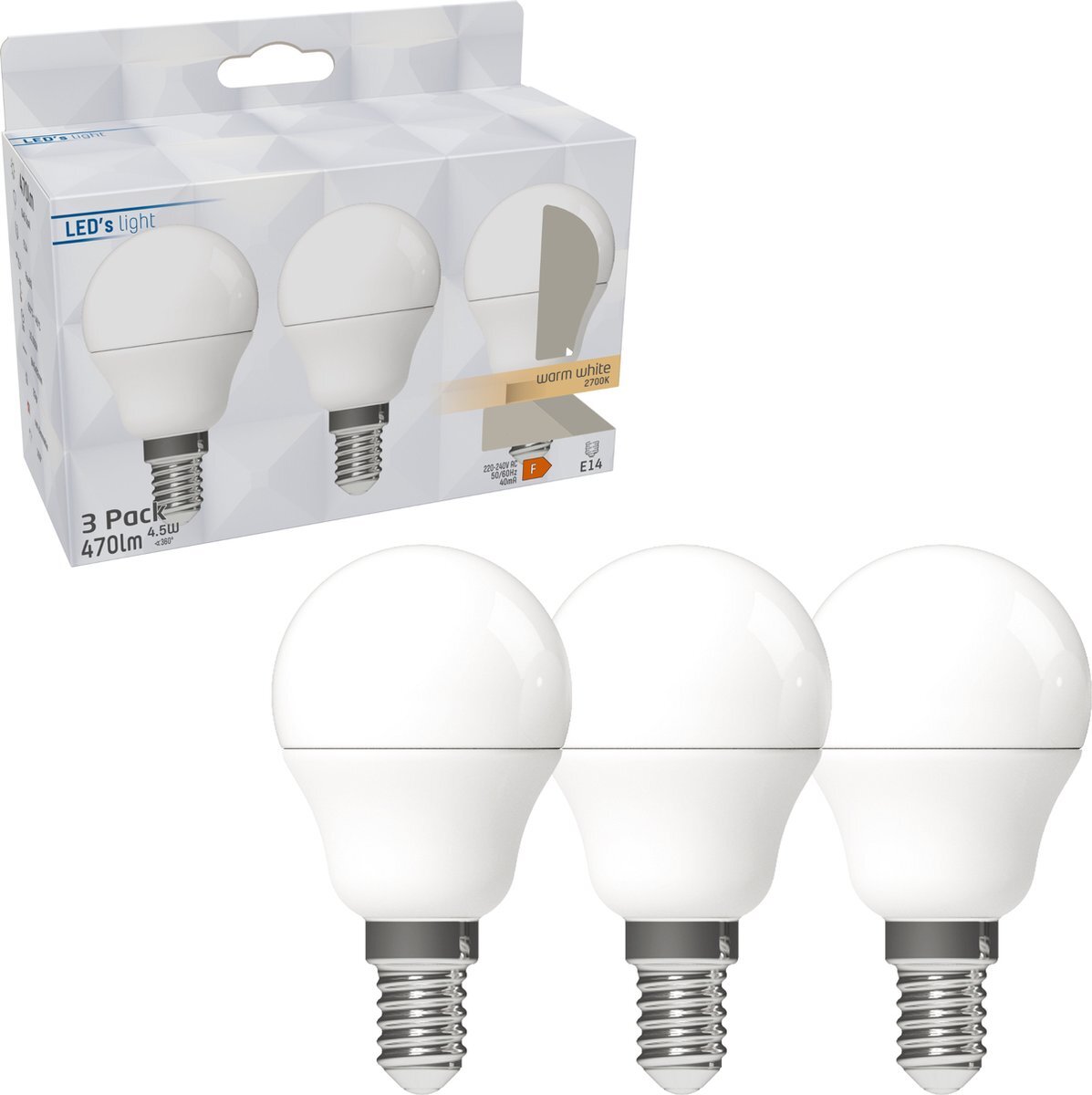 LED.nl ProLong LED Lamp E14 Mat - G45 Bol - Warm wit licht - 4.5W vervangt 40W - 3 lampen