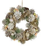 Natuurkrans met dennenappels, kralen, bessen, 32 cm, kerstkrans, kerstdecoratie, adventskrans, wanddecoratie, deurkrans, tafelkrans, natuurlijke materialen, droogbloemen