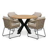 LUX outdoor living Cleve Cleve antraciet/Tulum Sahara Dust dining tuinset | 4 personen | teakhout + touw | 120cm rond