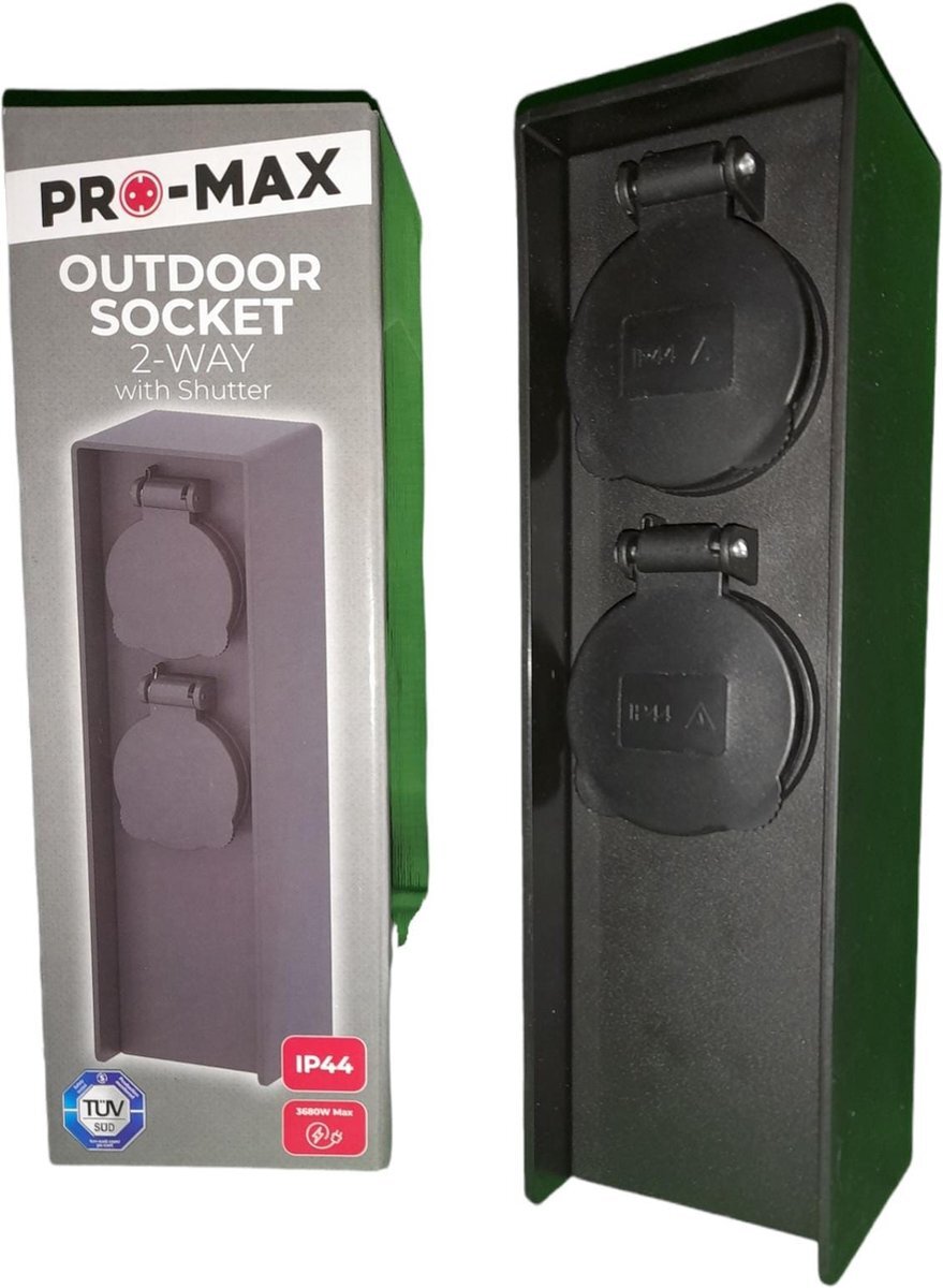 Max Pro Promax Buiten stopcontact in kunststof paalte strakke afwerking met 2 stopcontacten IP 44 Spatwaterdicht 3600watt