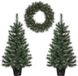 Black Box Trees Glendon Kerstboom en Kerstkrans Set - 2 Kunstkerstbomen en 1 Krans met LED Verlichting - Groen
