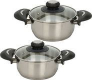 Excellent Houseware Set de casseroles - 2x - couvercle en verre - Inox - 3,5 et 5,4 litres