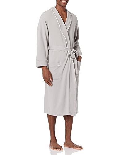 Amazon Essentials Men's Lightweight Waffle Robe (Available in Big & Tall), Light Grey, XL-XXL