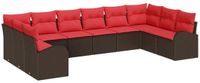 vidaXL Tuinbank - Set - 10 - st - Bruin - en - Rood - poly - rattan