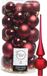 Decoris Boules de Noël 30x pièces - Rouge foncé 4/5/6 cm Plastique Mat/Brillant/Paillettes Mix et Étoile en verre mat 26 cm