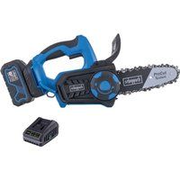 Scheppach Akku Kettensäge BC-TCS200-X - Brushless | Schnittlänge 17,5cm | Schwertlänge 20cm | 7m/s Schnittgeschwindigkeit | inkl. 4Ah Akku + 2,4A Ladegerät