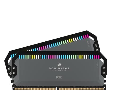 Corsair DOMINATOR PLATINUM RGB DDR5 64GB (2x32GB) 5200MHz C40 Geoptimaliseerd AMD Geheugen (12 Extra Heldere CAPELLIX RGB-LEDs, Gepatenteerde DHX-Koeling, Aangepaste AMD EXPO-Profielen) Grijs