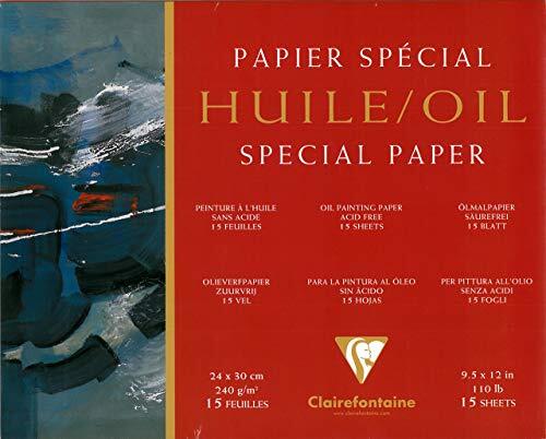 Clairefontaine 96492C Huile Oliepapier blok (4-zijdig verlijmd, 25 vellen, speciaal geschikt voor olieverf, 240 g, 24 x 30 cm) wit