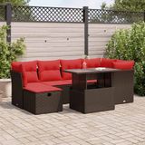 Maison Exclusive - Ensemble de meubles de jardin 7 pièces avec canapé, coussins inclus, en polyrotin marron avec un cadre en bois d'acacia