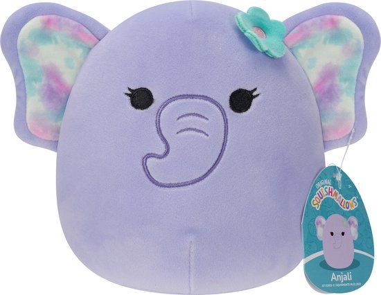Squishmallows Anjali - Purple Elephant Plush Toy with Flower Pin - 19cm