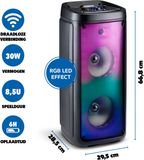 Merkloos Bluetooth Speaker met Microfoon - Partybox met Sfeerverlichting - Muziek Box en Karaoke Set - Party Speaker met Bluetooth, Aux en USB Ingangen - Makkelijk te Verplaatsen met Handvat - Zwart