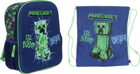 Minecraft Tassen Set - Rugzak en Gymtas - Blauw - Polyester - 3L