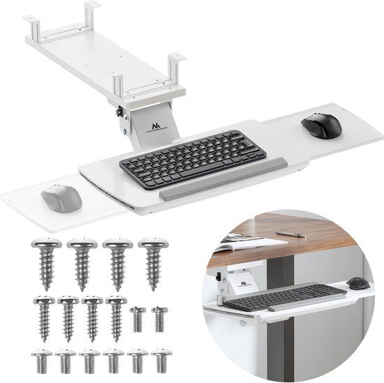 Maclean - Toetsenbordhouder voor onder het bureau - verstelbaar, max. 5kg, wit, MC-156 W