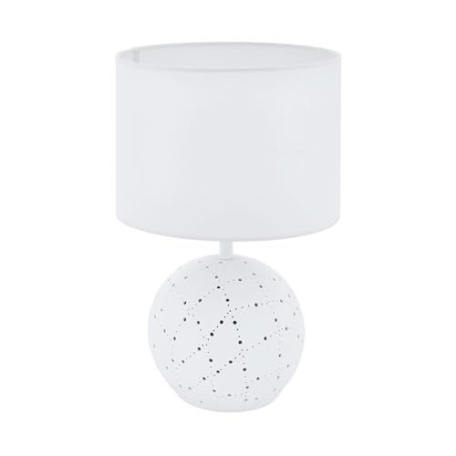 EGLO Tafellamp Montalbano, 2 lampen tafellamp modern, bedlampje van keramiek en textiel, woonkamerlamp in wit, lamp met schakelaar, lampvoet verlicht, E27 fitting, Ø 23 cm