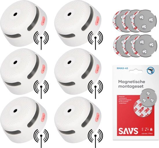 X-sense XS01-W Rookmelder 6-pack - Draadloos koppelbaar - 10 jaar batterij - Incl. magneet set - Groot meetbereik - Compact design - SAVS® Montageset - Brandmelder