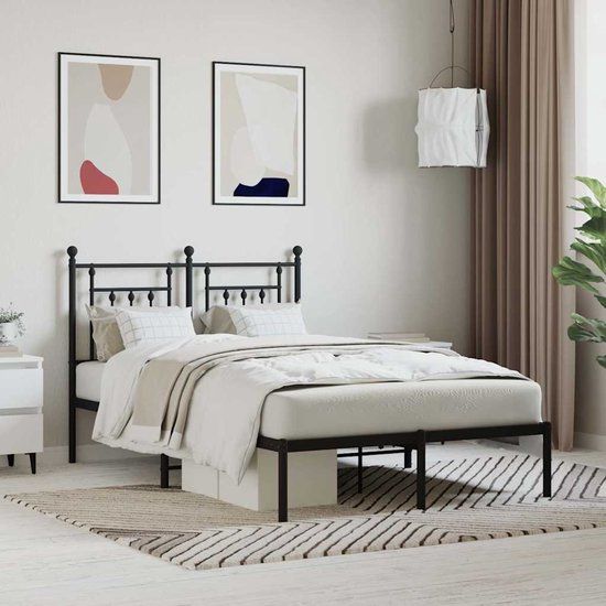 vidaXL Bedframe met hoofdbord metaal zwart 120x190 cm