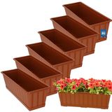 KOTARBAU® 6 st Balkonbak, Bloembak voor Balkon, Kunststof, 50 x 18 x 14 cm, Plantenbak, Terracotta, Plantenbak Balkon, met Schotel, Rechthoekig