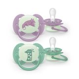 Philips Avent Pacifier ultra soft Nighttime 6-18 maanden 2 stuks Groen/Lila