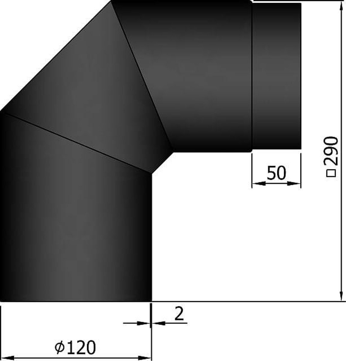 VuurZon TT Kachelpijp ø120 Bocht 2X45º zwart - ø120 - zwart - staal - 2X45º bocht- 2mm dik -