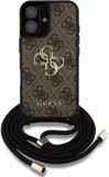 Guess 4G - iPhone 16 Hoesje - Bruin - Groot Logo - Met Koord