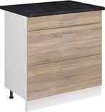 Vicco R-Line meuble bas de cuisine, Sonoma/Blanc, 80 cm avec 3 tiroirs plan de travail anthracite