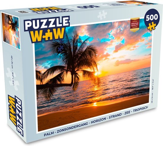 MuchoWow Puzzel Palm - Zonsondergang - Horizon - Strand - Zee - Tropisch - Legpuzzel - Puzzel 500 stukjes - Sinterklaas cadeautjes - Sinterklaas voor grote kinderen