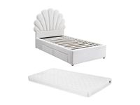 Vente-unique Lit Coquillage 90x190 cm avec 2 Tiroirs Velours Blanc + Matelas Moana