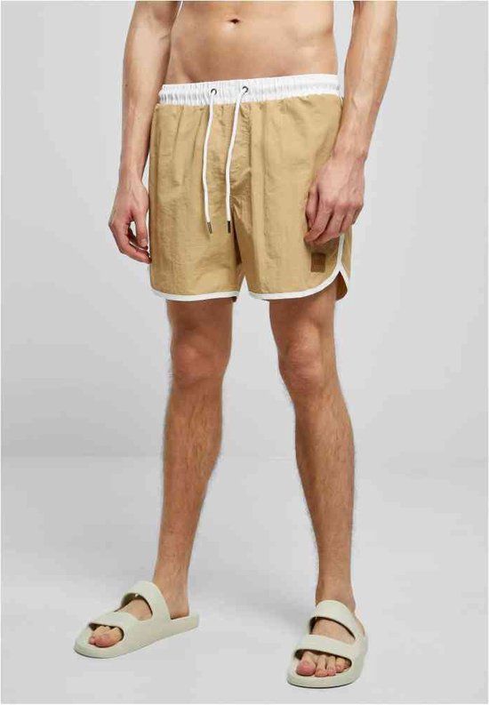 Urban Classics Retro Zwemshorts - Beige/Wit - Maat S