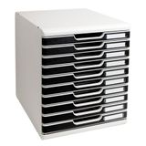 Exacompta - ref. 302014D - Organisatiesysteem - Ladebox MODULO A4 met 10 gesloten lades voor A4+ documenten - Afmetingen: diepte 35 x Breedte 28,8 x hoogte 32 cm - Lichtgrijs/zwart