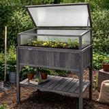 Lendo Online Plantenbak met kweekbak - bloembak - moestuinbak - oppottafel met tuinkas - balkonbak - 97,5x49x120cm vurenhout - grijs