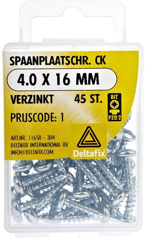 Deltafix Spaanplaatschroef CK 4,0 x 16mm Grijs Hoogglans