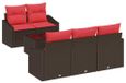 vidaXL Ensemble de canapé, 6 pièces, marron et rouge, en polyrotin, pour 3 personnes