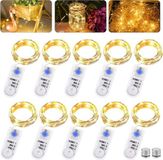 Merkloos Led-lichtsnoer met timer 10 stuks 2 m 20 leds micro op batterijen - koperdraad kerstverlichting binnen buiten - feest bruiloft doe-het-zelf