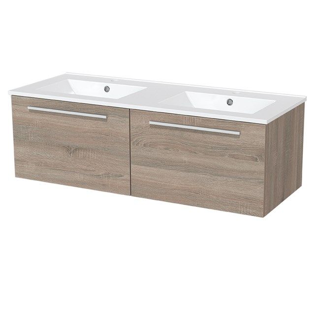 Maxaro Badkamermeubel 120cm Modulo Eiken 2 Lades Vlak Wastafel Keramiek