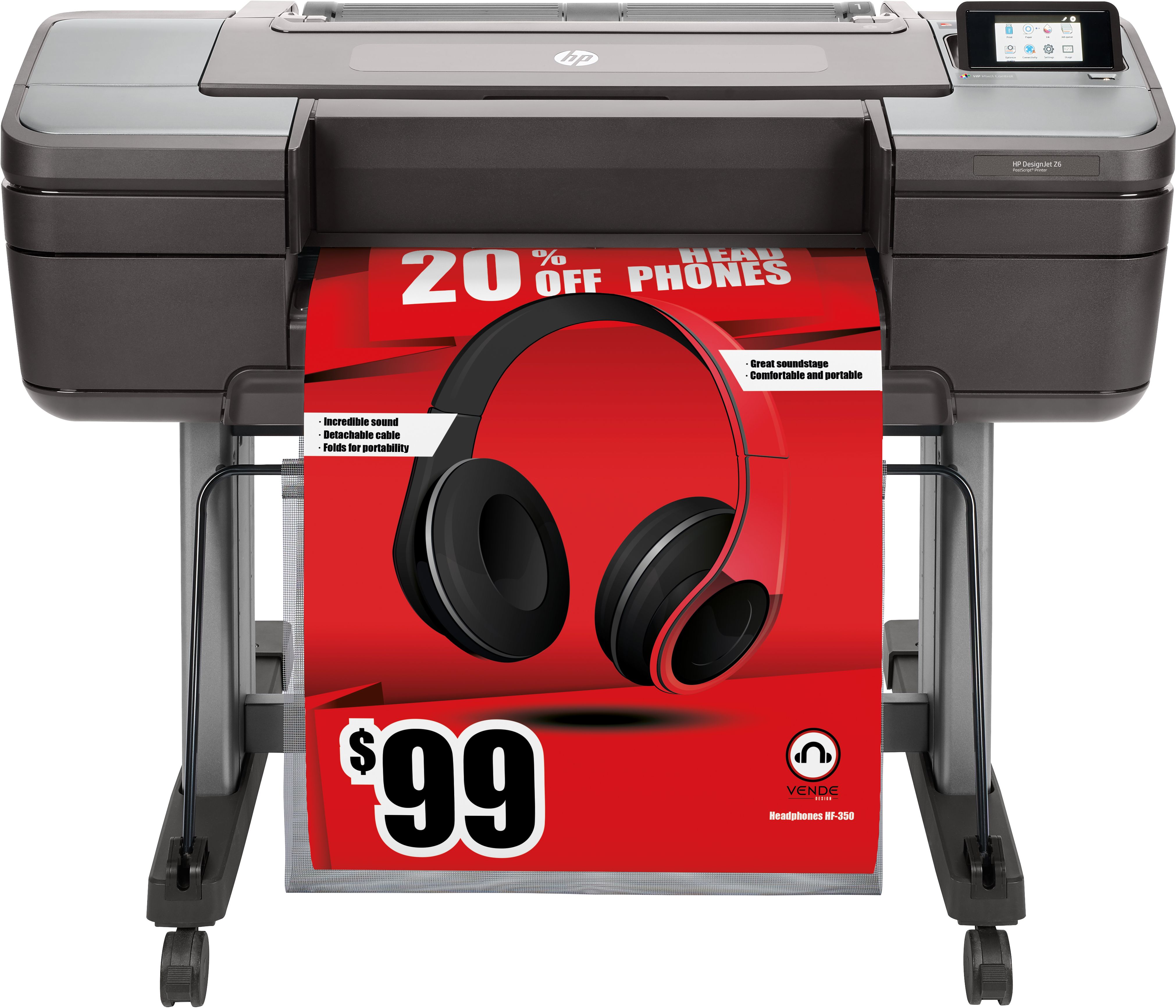 HP Designjet Z6 24-inch PostScript-printer - Inkjet Printer - A1 - 2400 x 1200 DPI - 66.9 m²/hr - USB - Ethernet - Grey