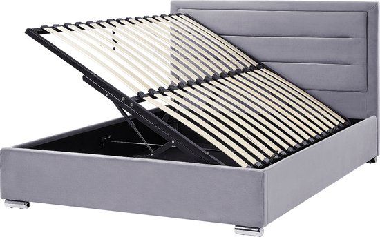 Beliani Rouen Bed - Grijs - 160x200cm - Fluweel - Met Opbergruimte