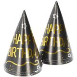 Folat 25054 Decoratie Zwart Goud Zilver Party Hoedjes Happy Birthday Shining Glam-6 Stuks Voor Verjaardag Jubileum