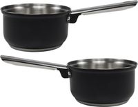 Svenska Living Steelpan - 2x - D16 cm - zwart - RVS - 1L - sauspan/juspan - alle warmtebronnen