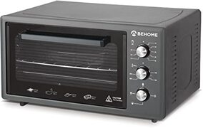 BEHOME Elektrische oven, 48 liter, zelfreinigend, met binnenverlichting, temperatuur tot 320 °C, dubbel glas, hittebestendig, timer 2 bakvormen en 1 rooster (zwart)