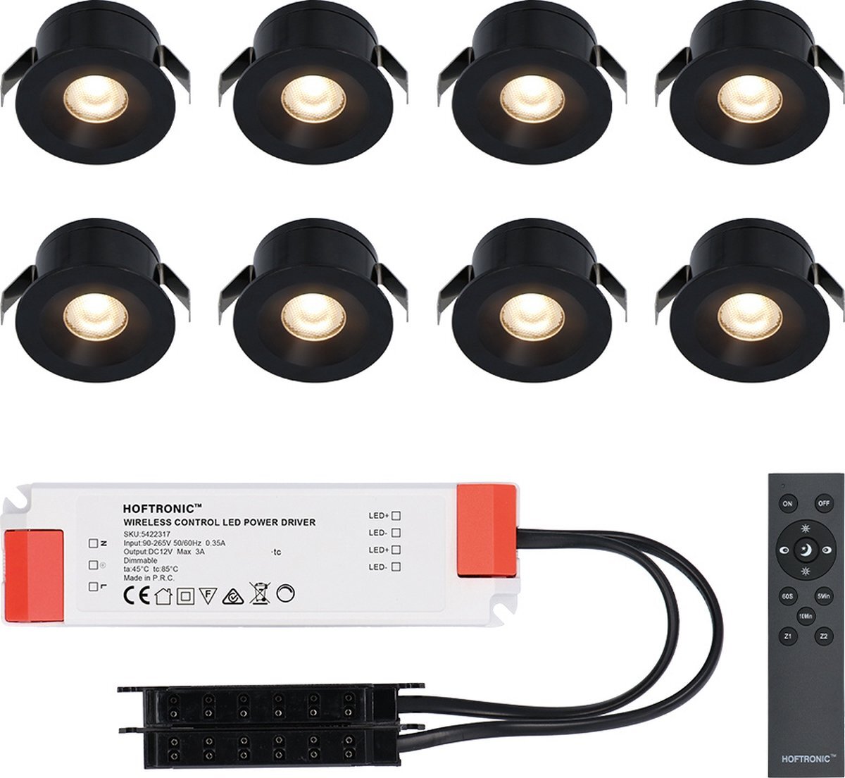 HOFTRONIC 8x Cadiz Zwarte LED Inbouwspots Complete Set Dimbaar 12V