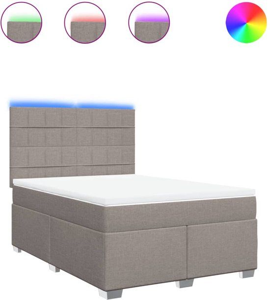 vidaXL Boxspring met matras stof taupe 140x200 cm